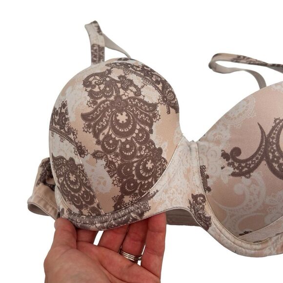 Soma Classic Allies cream and brown lace print underwire bra size 36D - Picture 2 of 4